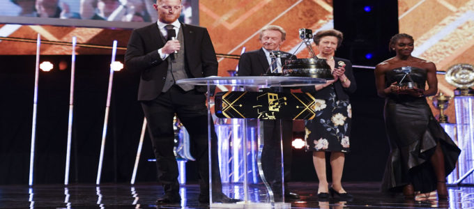 Ben Stokes with the Sports Personality of the Year Trophy December 2019.